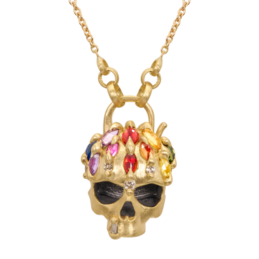 Rainbow Enchanted City Skull Padlock Necklace - Made To Order